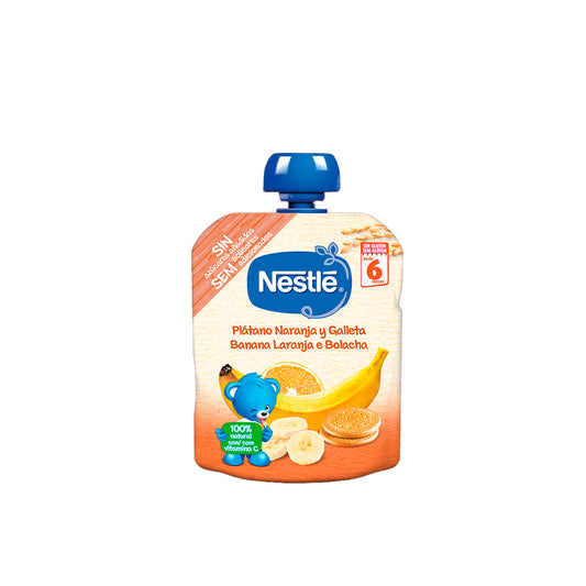 Nestlé Pacotinho Banana, Laranja e Bolacha (+6 meses) sem glúten 90 gr