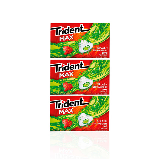 Trident Max Splash Pastilha Elástica Morango/Lima 22 gr - Pack 3 x 22 gr — embalagem