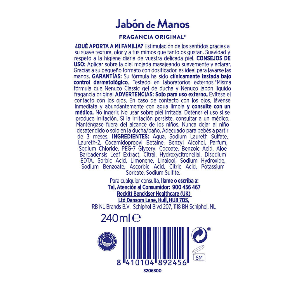 Nenuco Sabonete para as mãos clássico fragrância original 240 ml