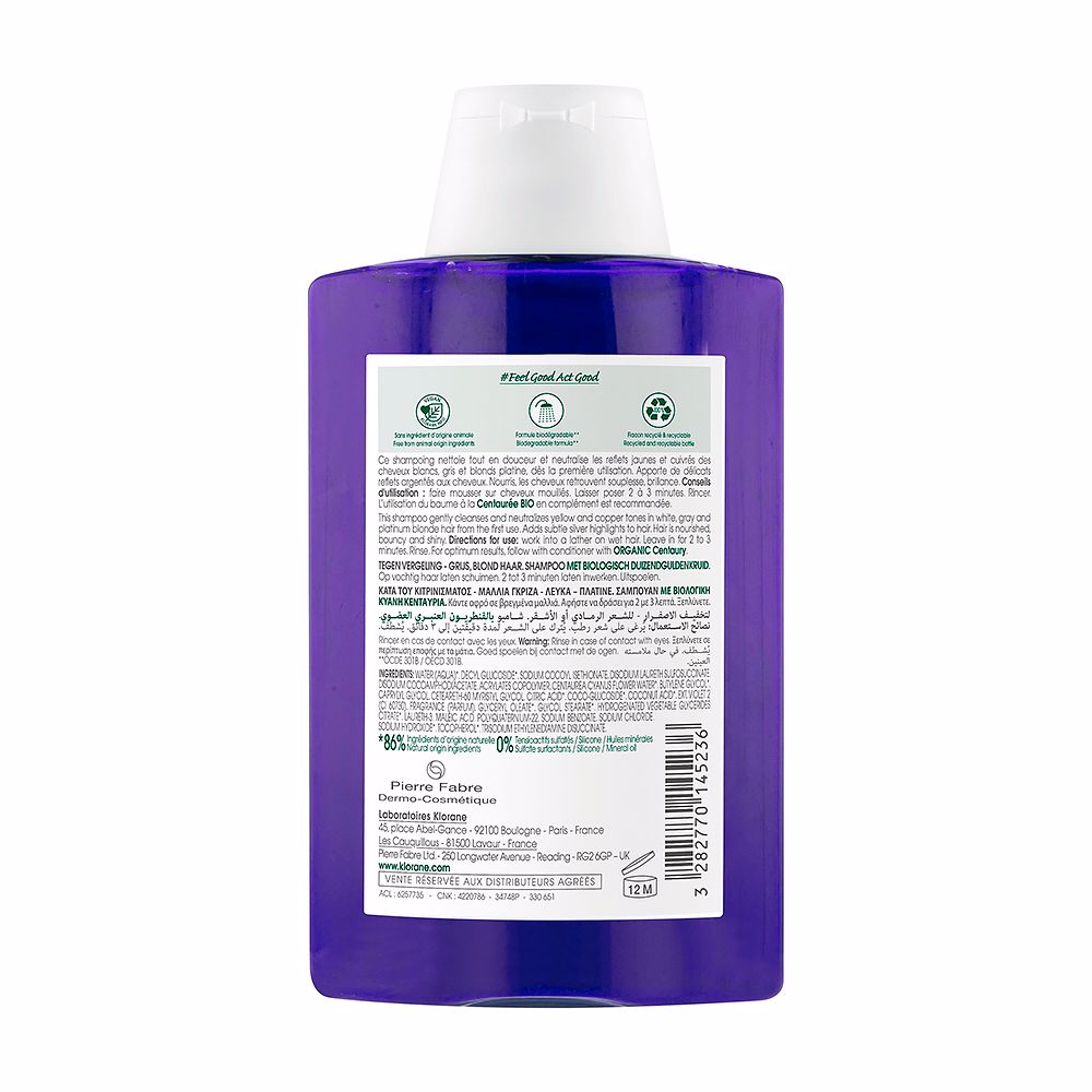 Klorane A la centaurea bio shampoo anti-amarelecimento para cabelos grisalhos e loiros 200 ml