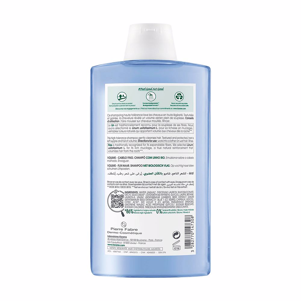 Klorane Volume shampoo de linho orgânico 400 ml