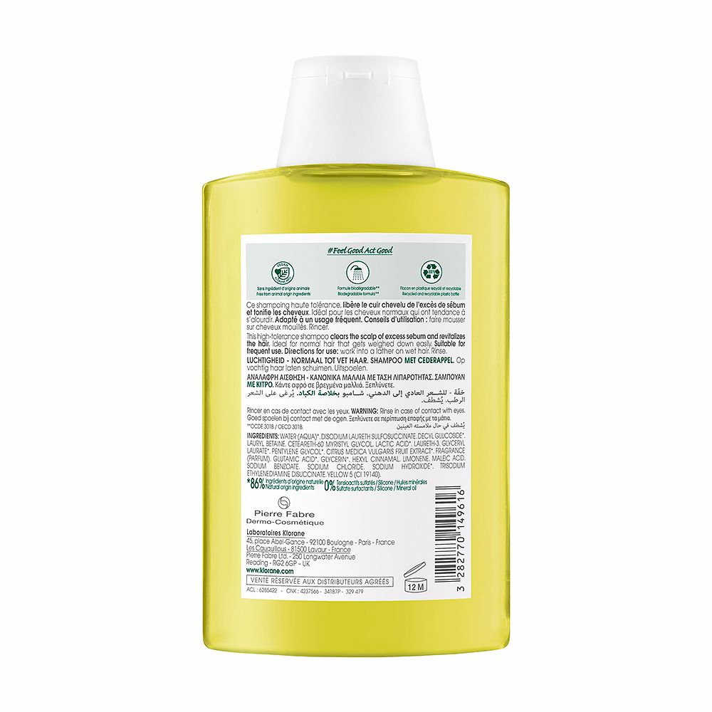 Klorane A la cidra shampoo leve para cabelos normais/oleosos 200 ml