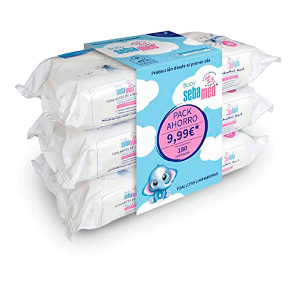 Sebamed Lenços umedecidos para limpeza de bebês, conjunto com 3 x 60 peças