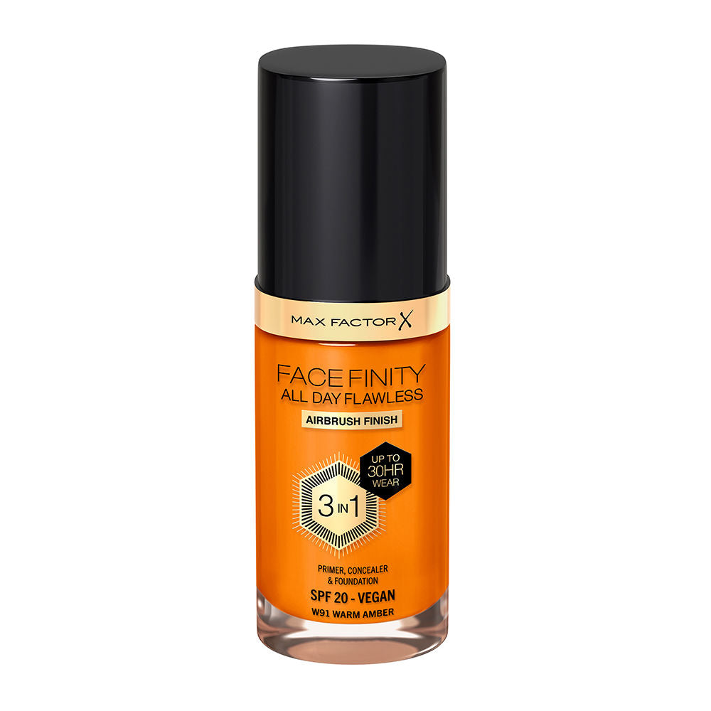 Max Factor Facefinidade o dia todo impecável base 3 em 1 #w91-warm âmbar 30 ml