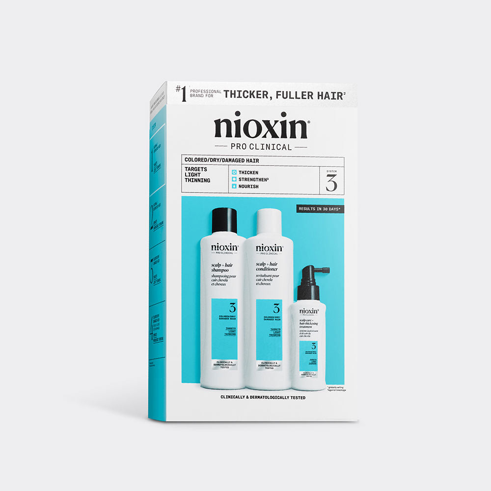 Nioxin System 3 - kit - tratamento para cabelos coloridos com raleamento leve 3 unidades