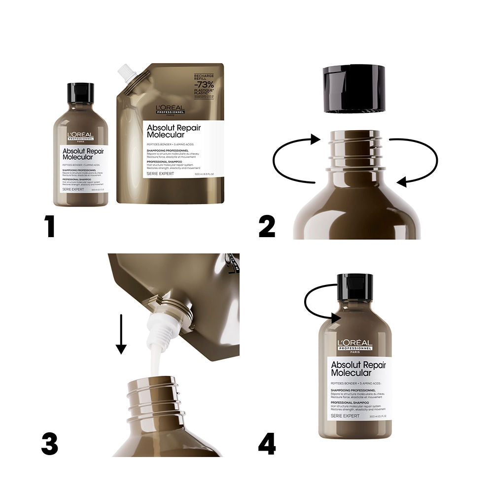 L'Oréal Professionnel Paris Absolut repair shampoo molecular profissional sem sulfato para cabelos danificados recarga 500 ml
