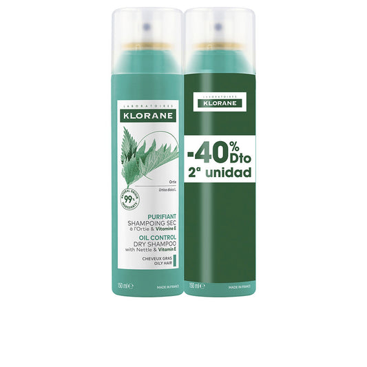 Klorane A la netiga shampoo seco seborregulador para cabelos oleosos embalagem 2 x 150 ml