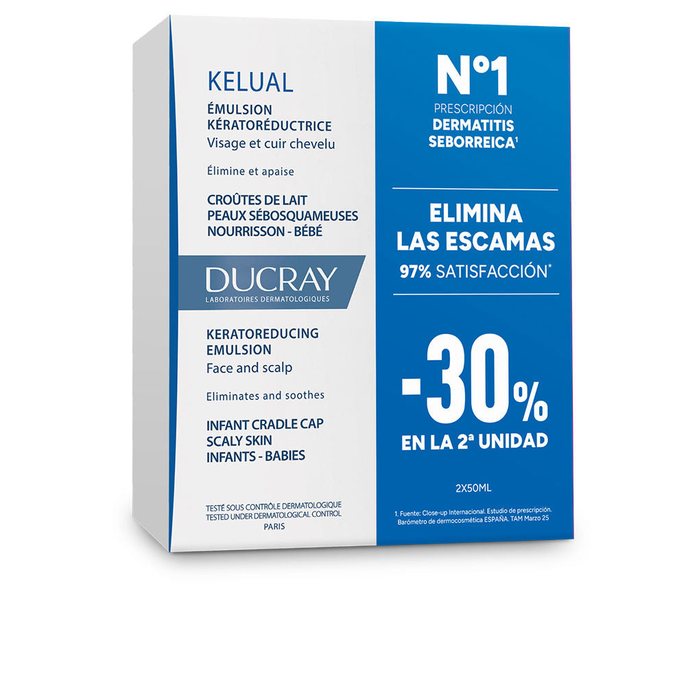 Ducray Emulsão queratorredutora kelual para crosta láctea, embalagem com 2 x 50 ml