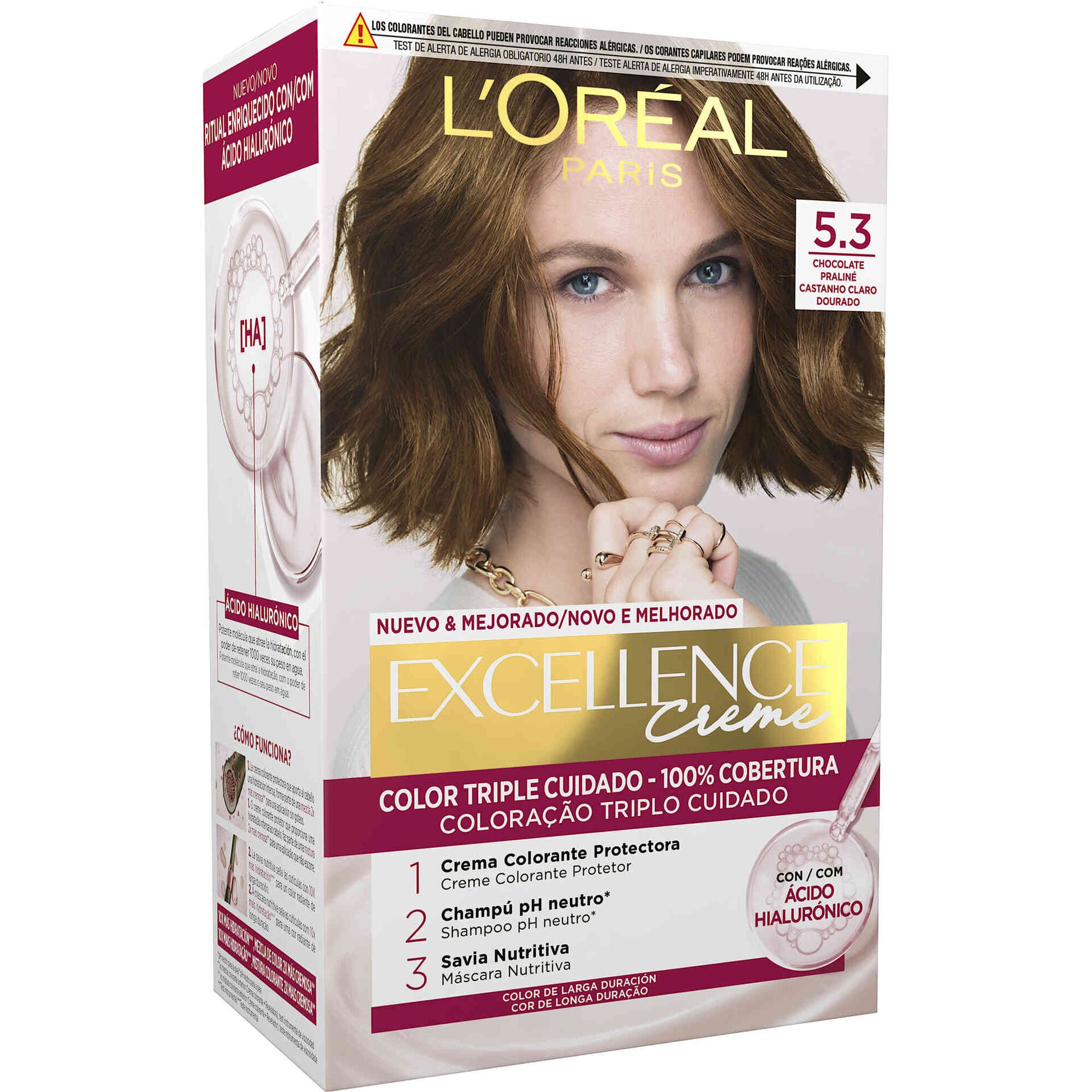 L'Oréal Paris Excellence Coloração Creme 5.3 Castanho Claro Dourado 1 un