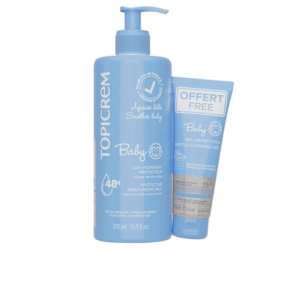 Topicrem Leite hidratante para bebês 500 ml + gel de limpeza 75 ml (2 unidades)
