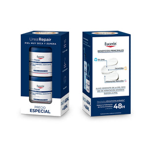 Eucerin Creme hidratante corporal urearepair com 5% de ureia, embalagem com 2 x 450 ml