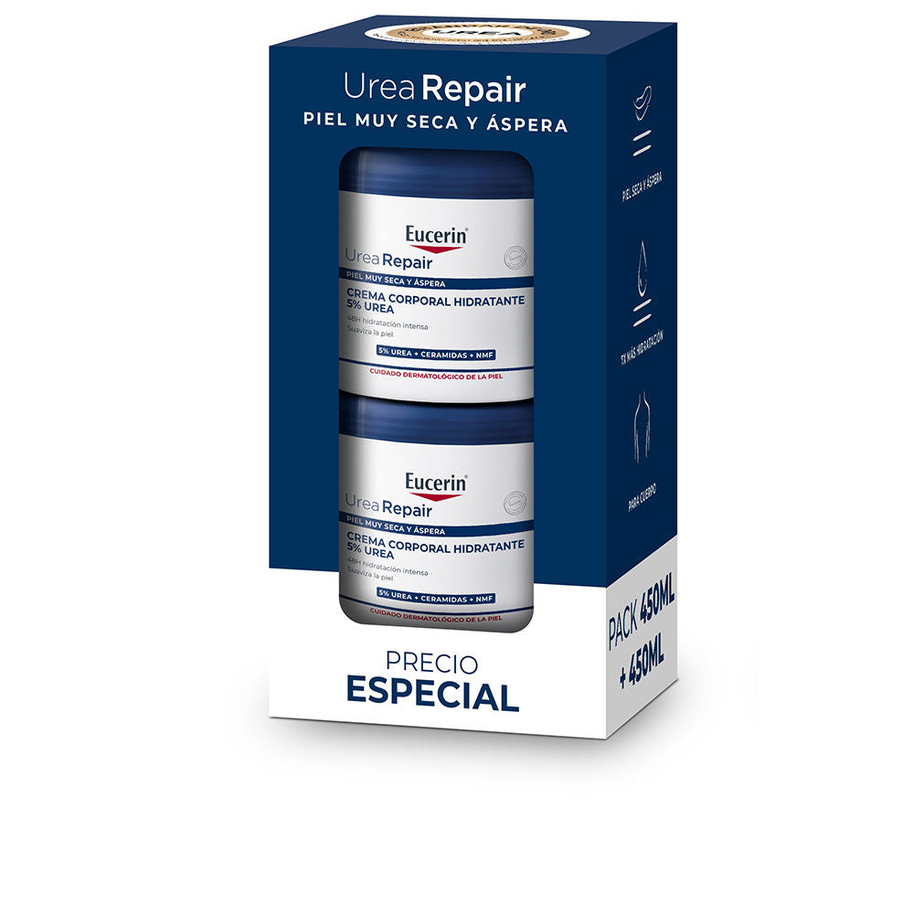 Eucerin Creme hidratante corporal urearepair com 5% de ureia, embalagem com 2 x 450 ml