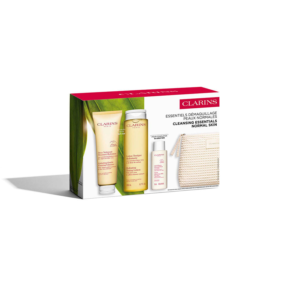 Clarins Conjunto de limpeza essencial para pele normal a seca, com 4 peças.