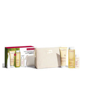 Clarins Conjunto de limpeza essencial para pele normal a seca, com 4 peças.