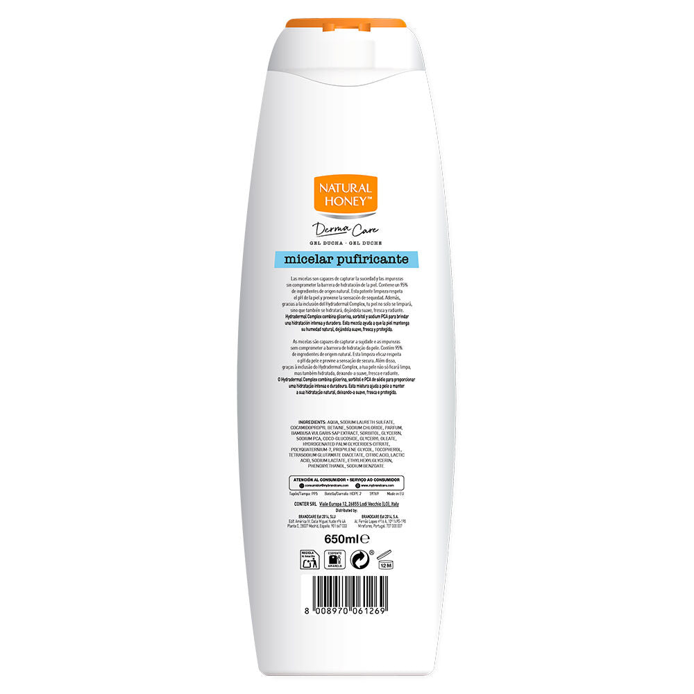 Natural Honey Gel de banho micelar purificante derma care 650 ml