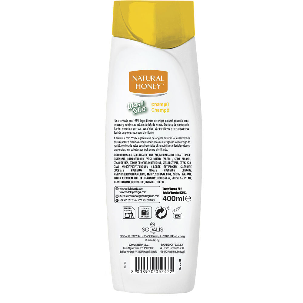 Natural Honey Shampoo wash & go para cabelos danificados 400 ml