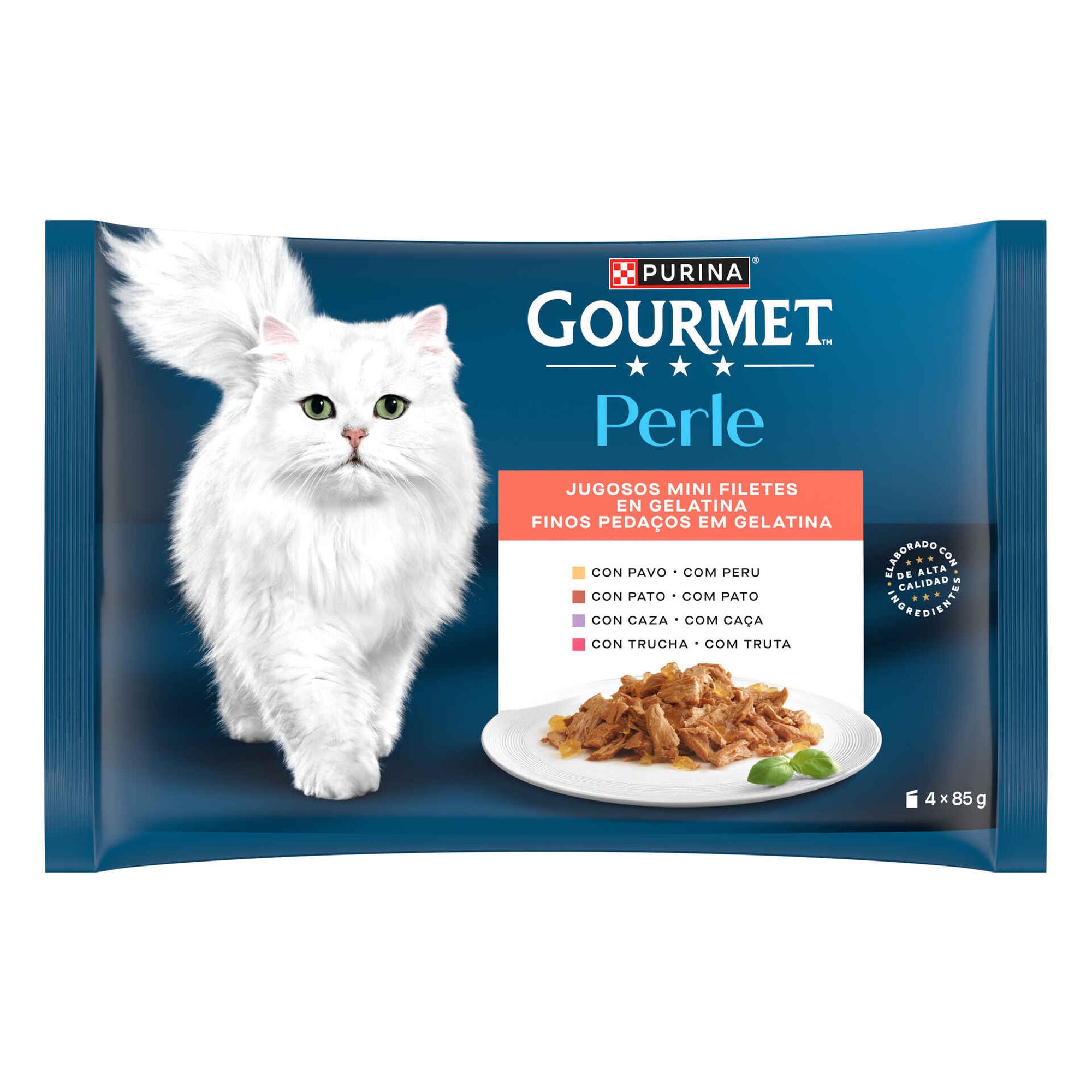 Purina Gourmet Perle Finos Pedaços em Gelatina Gato Adulto, Saquetas 4x85 g