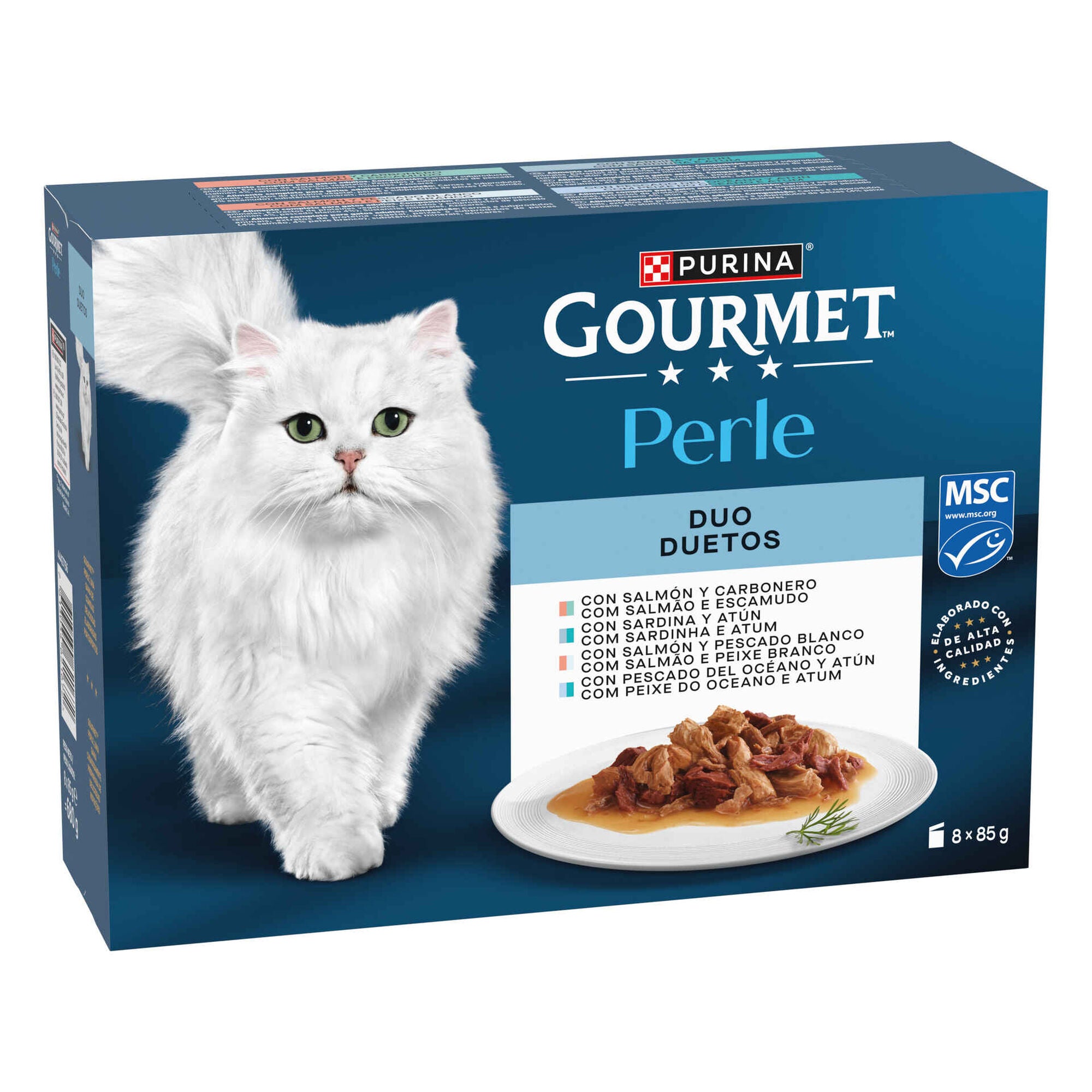 Purina Gourmet Perle Duetos para Gato Adulto, Finos Pedaços em Molho 8x85 g