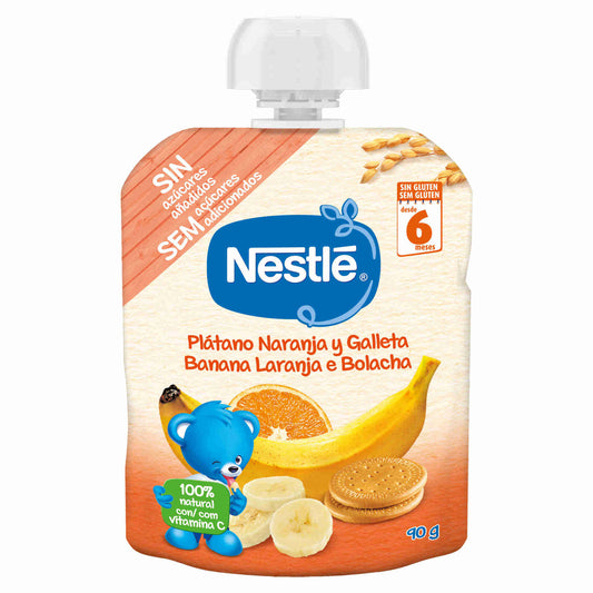 Nestlé Pacotinho Banana, Laranja e Bolacha (+6 meses) sem glúten 90 gr