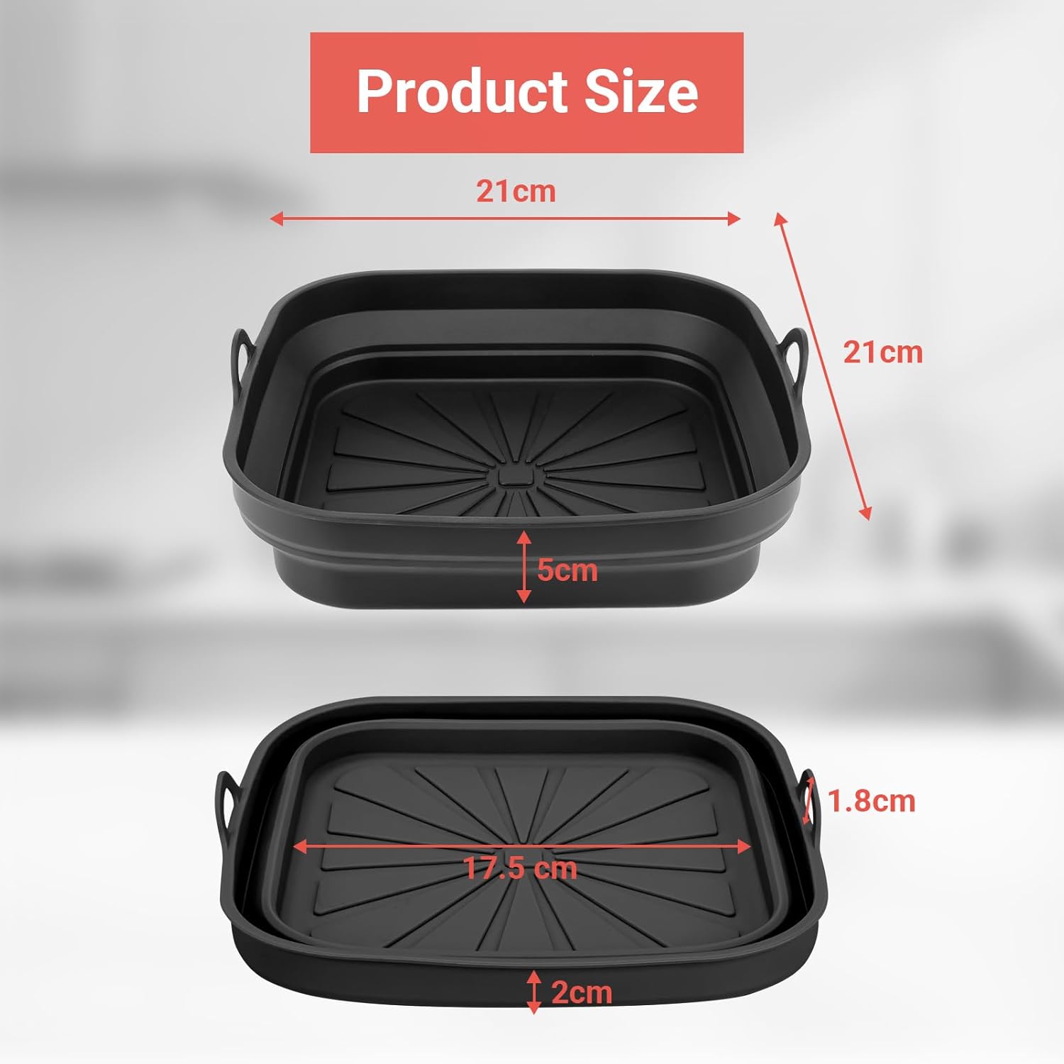 HKH Moldes de Silicone Quadrados Reutilizáveis para Air Fryer - 2 Peças - Pretos