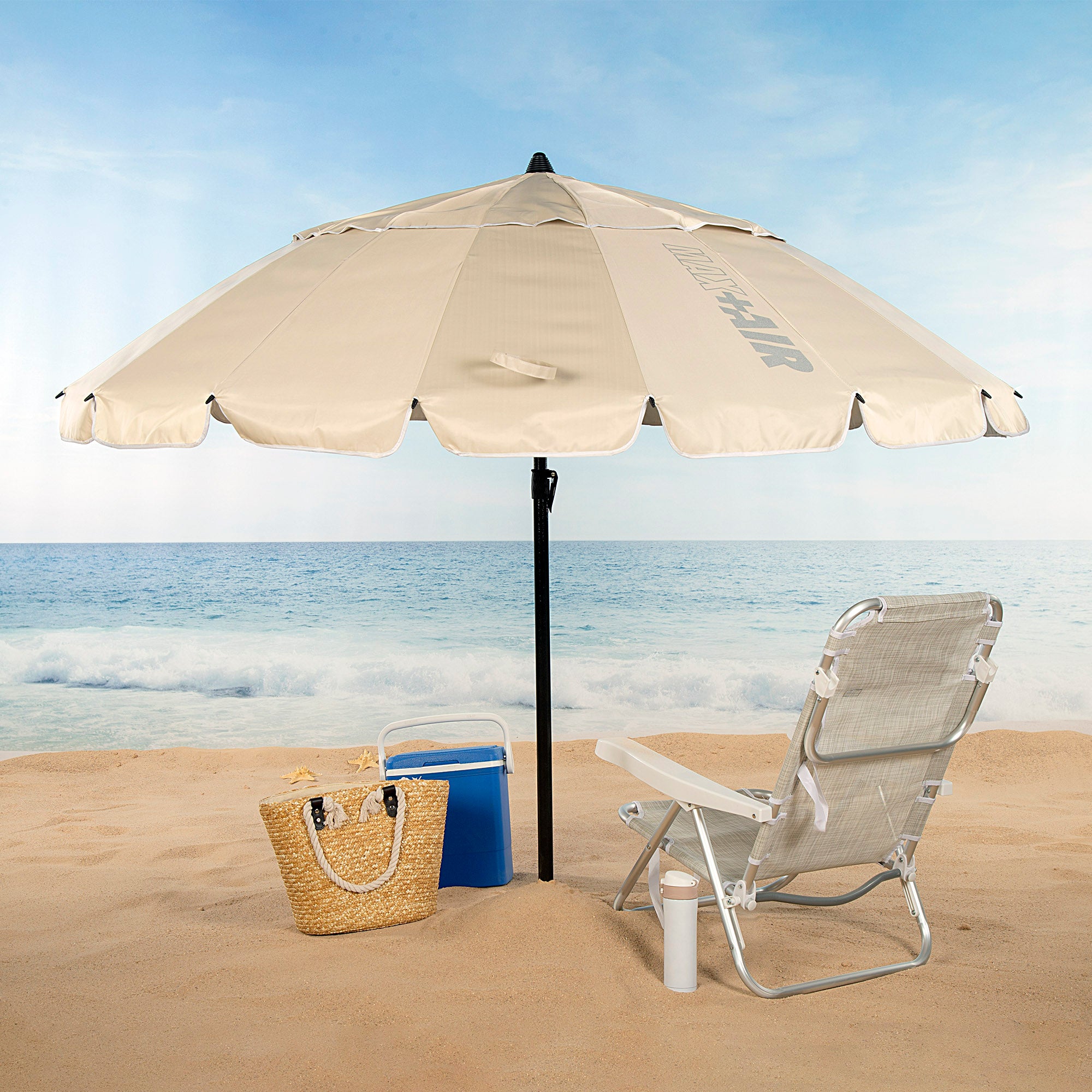 Aktive Guarda-Sol de Praia Anti-Vento 16 Varetas 220 cm Creme