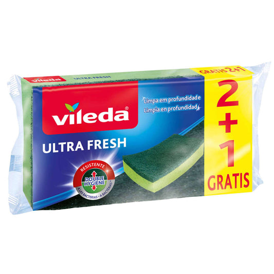 Vileda Ultra Fresh Esfregão Fibra com Esponja Antibactérias 2 + 1