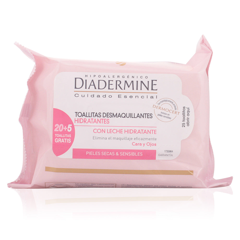 Diadermine Lenços removedores de maquilhagem peles hidratantes sensíveis e secas 25 u