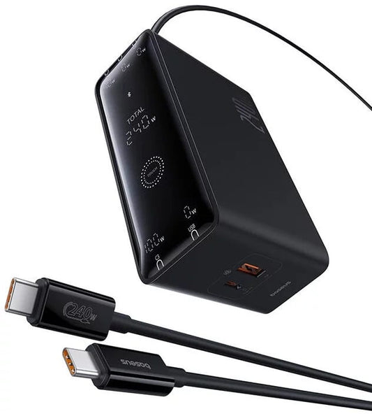Baseus Carregador Digital Gan Intelligent Desktop Fast Charger 3C+U+DC 240W EU Preto