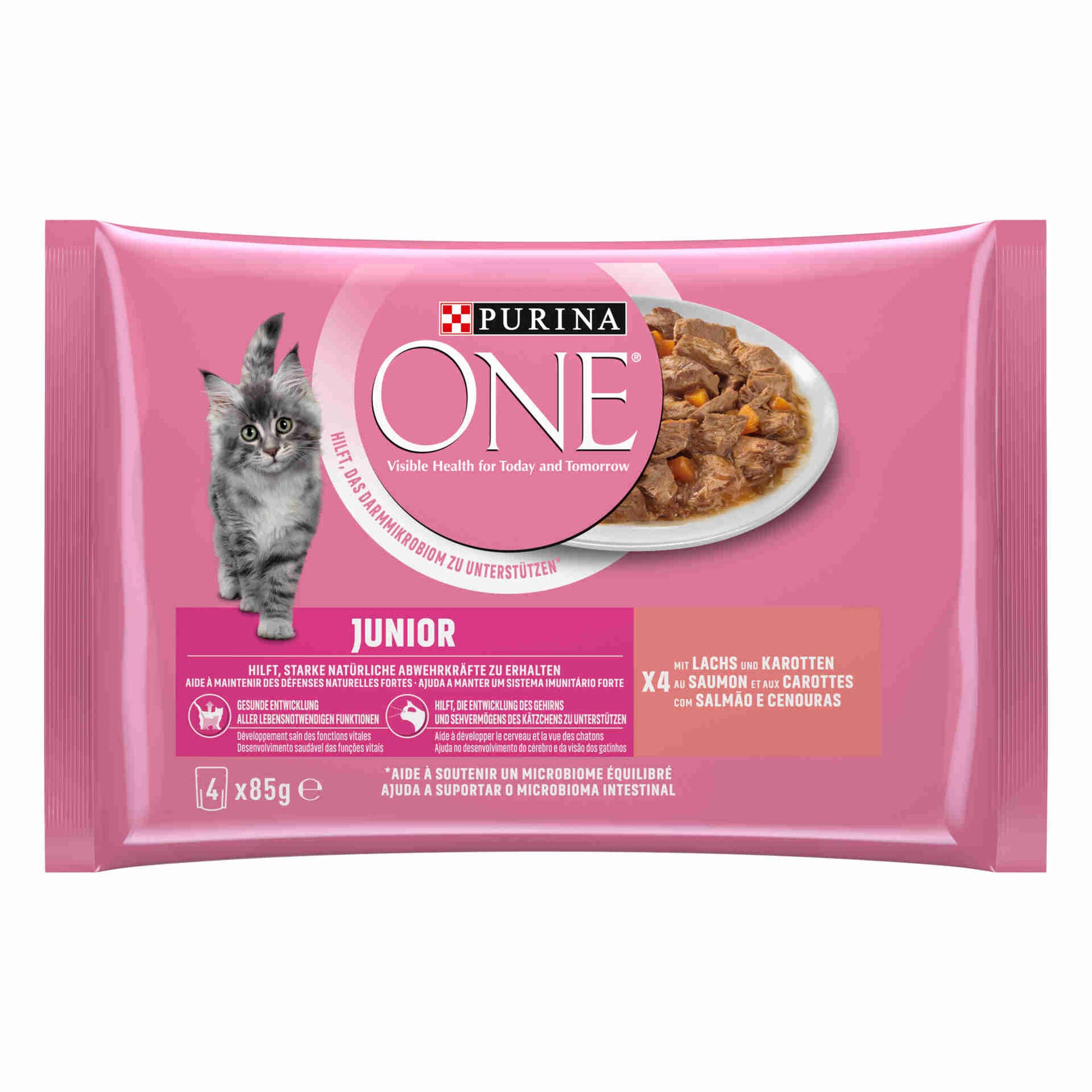 Purina One Comida Húmida para Gato Júnior Salmão Saquetas 4x85 g