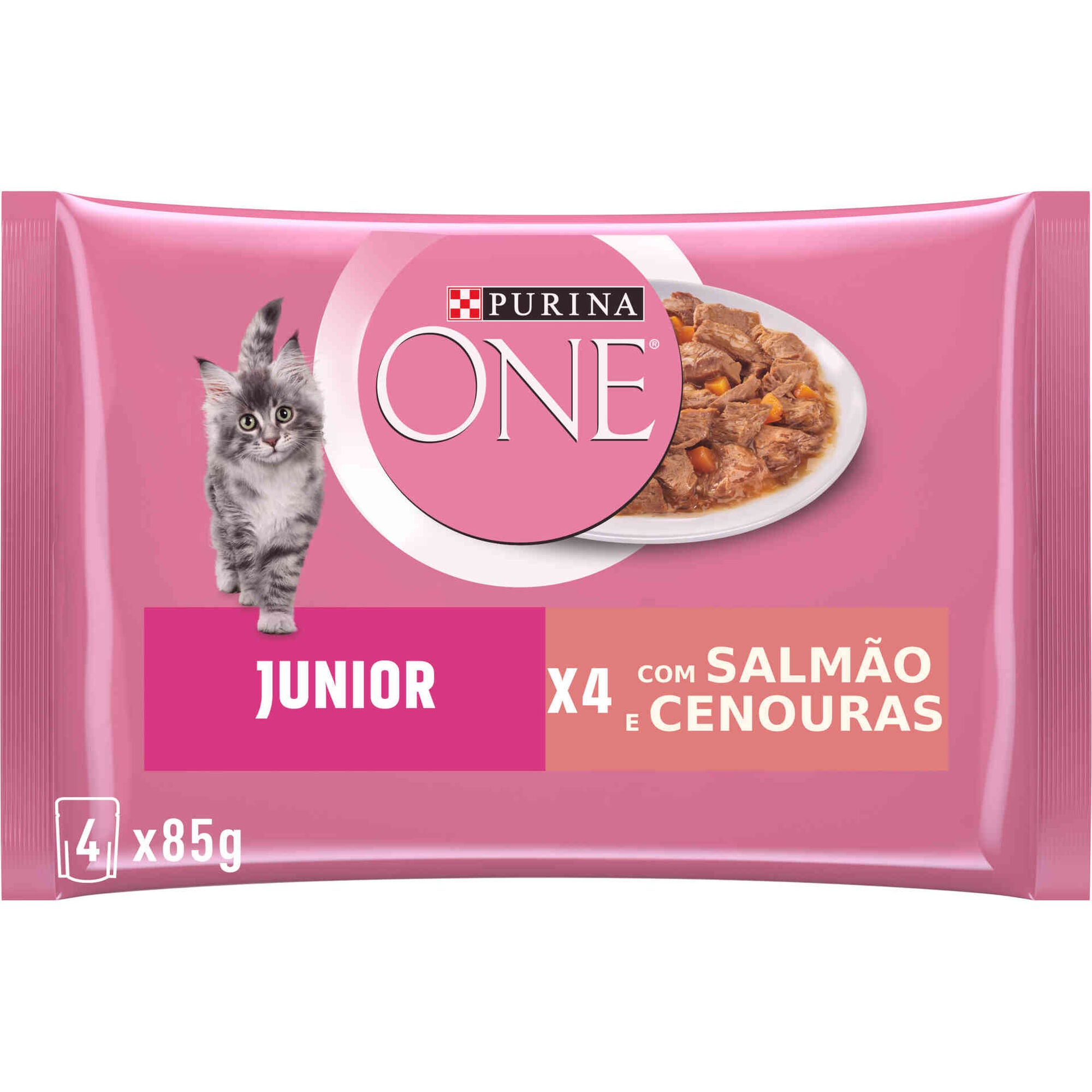 Purina One Comida Húmida para Gato Júnior Salmão Saquetas 4x85 g