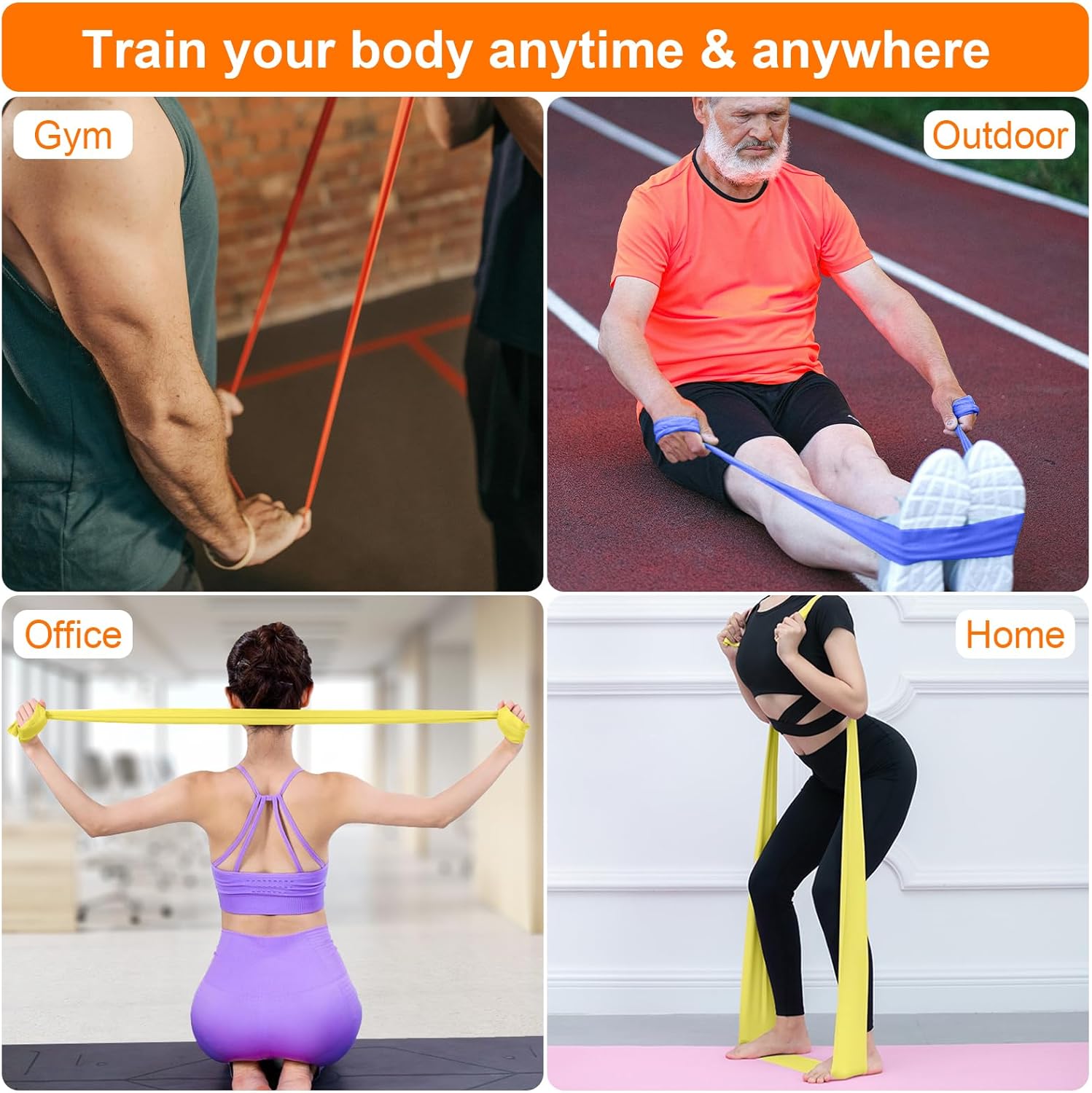 HKH Juego de 4 Bandas Elásticas para Fitness de 1,8M para Entrenar Fuerza, Yoga, Pilates