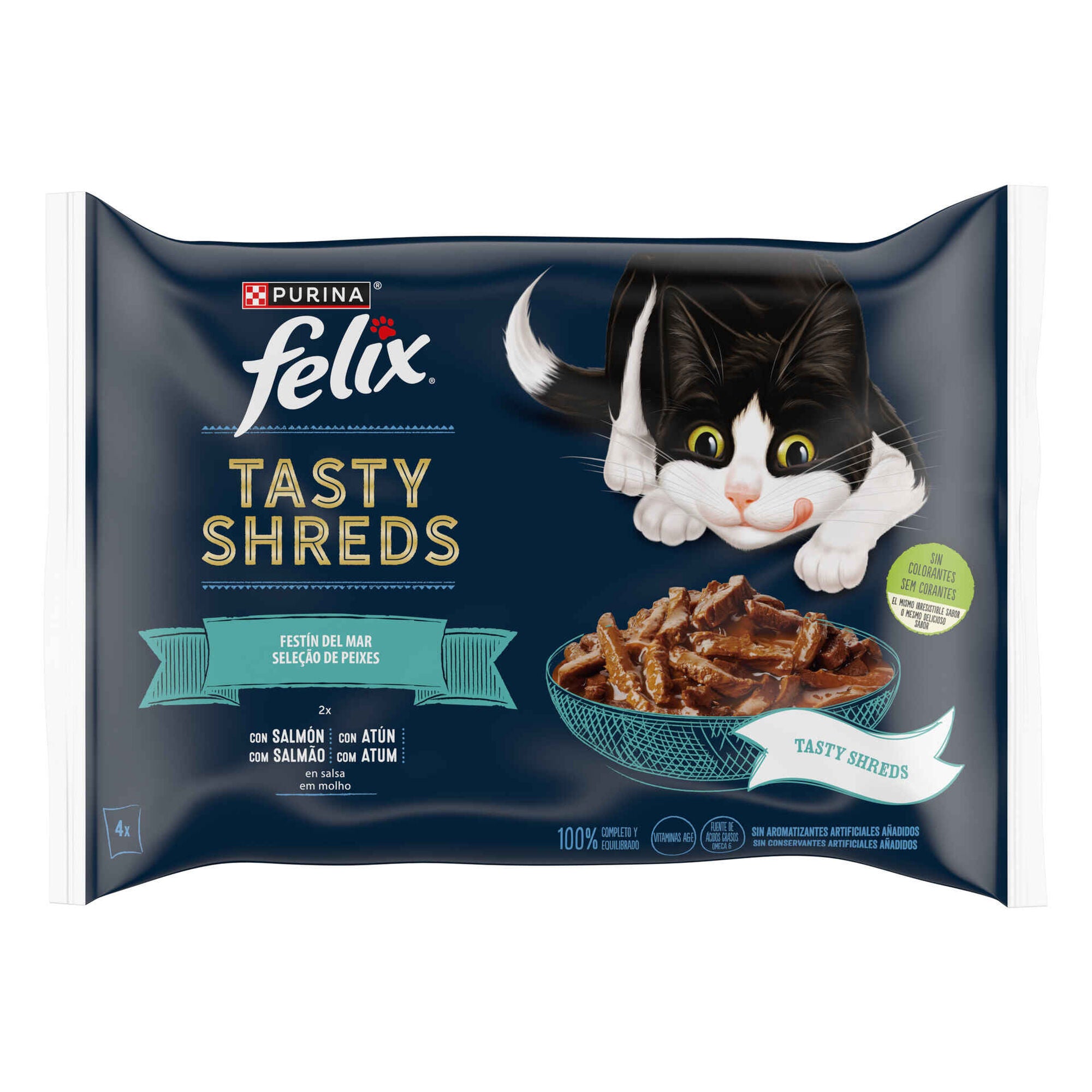 Comida Húmida para Gato Felix Tasty Shreds Seleção de Peixe 320 g 4x80 g