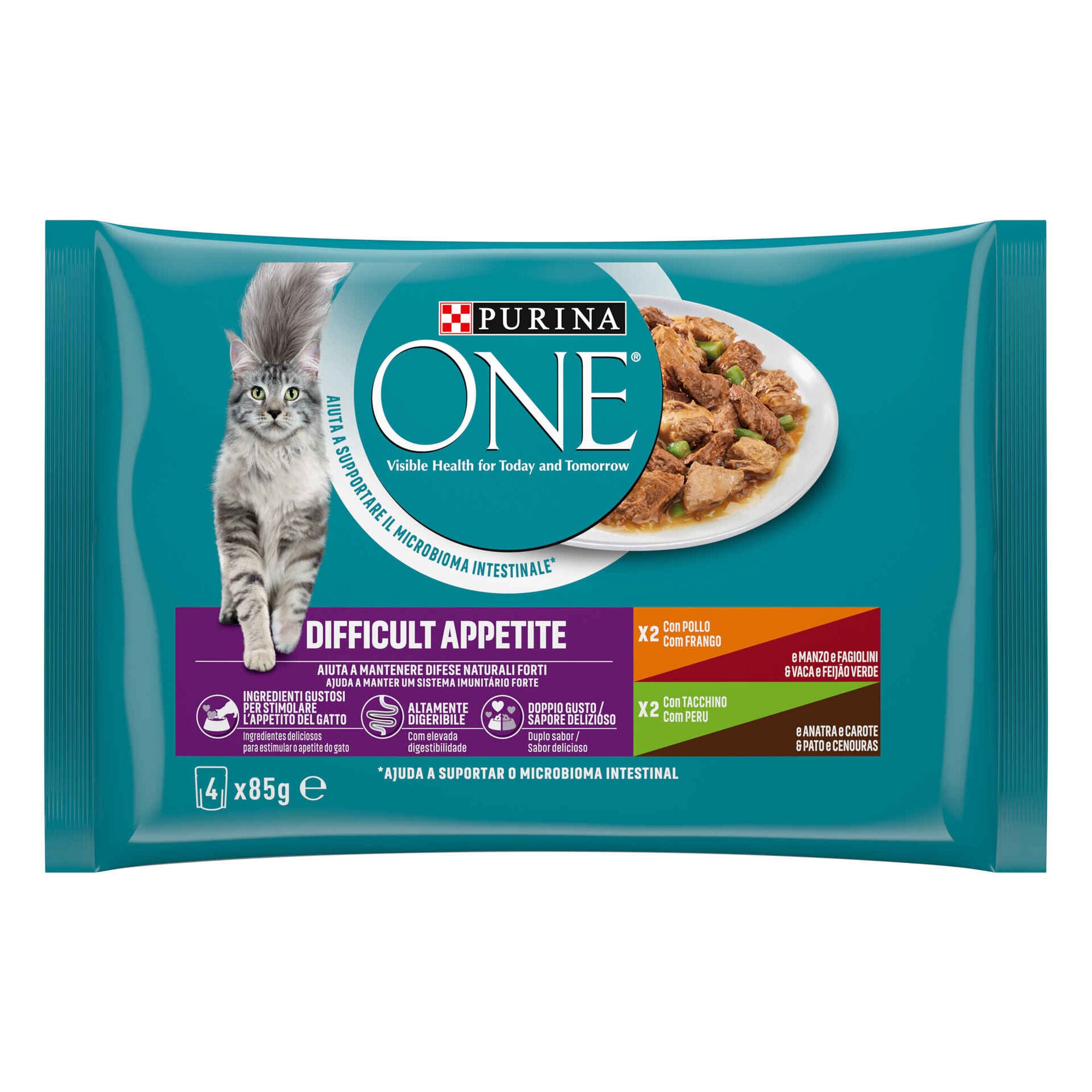 Purina ONE Apetite Difícil para Gatos Adultos 4x85 g
