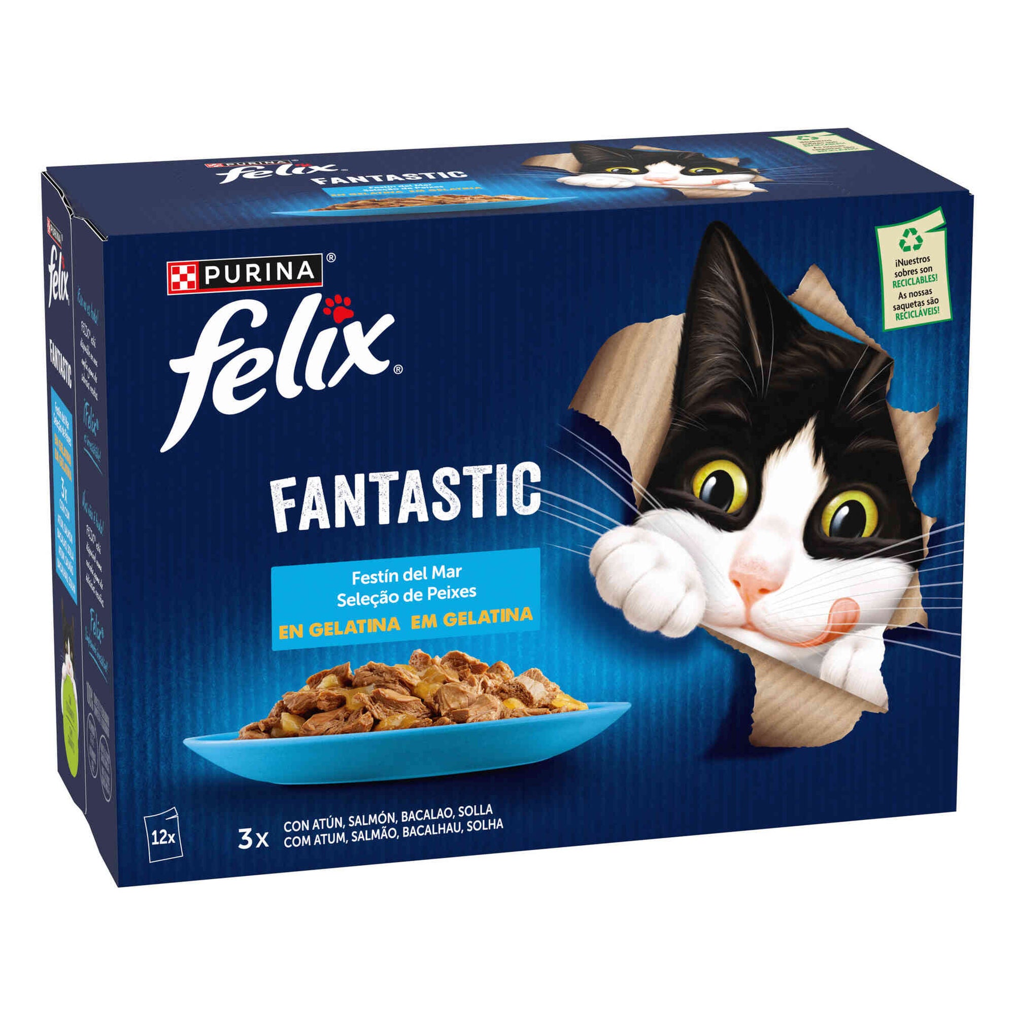 Purina Felix Fantastic Seleção Peixes em Gelatina 12x85g