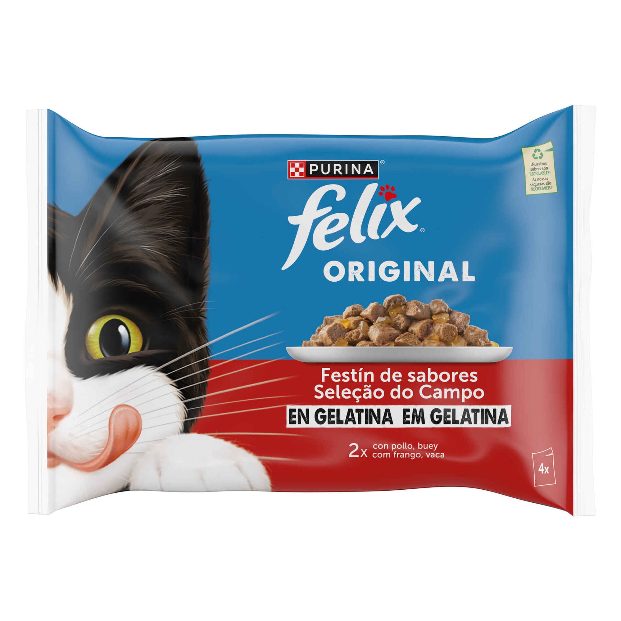 Purina Felix Comida Húmida Gato Adulto Seleção Carnes Gelatina 4x85g