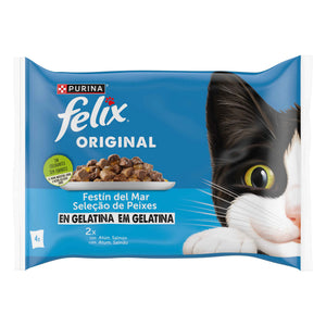 Purina Felix Alimento Húmido Gato Adulto Seleção Peixes em Gelatina 4x85g
