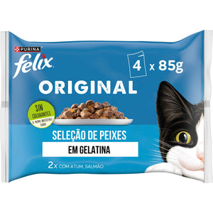 Purina Felix Alimento Húmido Gato Adulto Seleção Peixes em Gelatina 4x85g