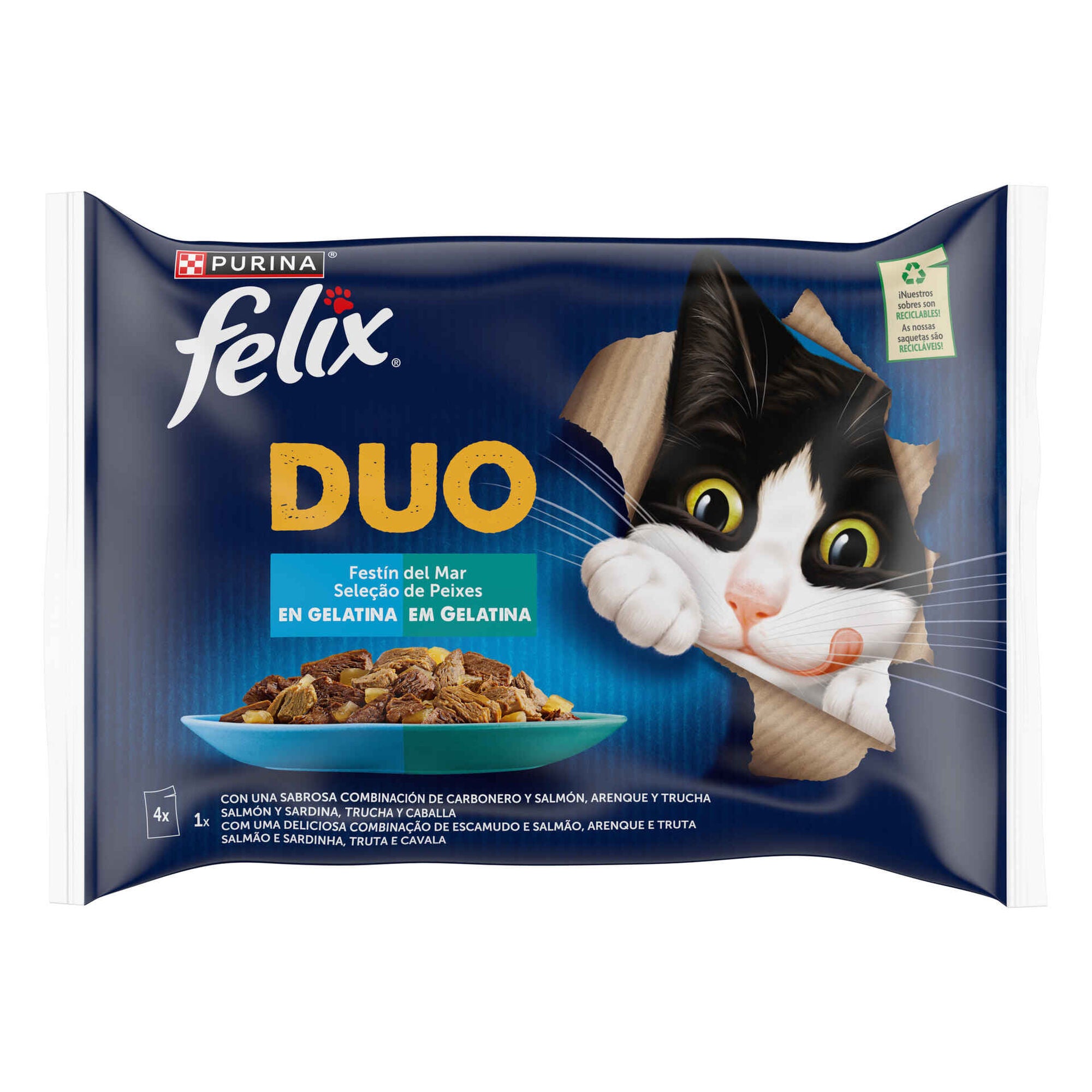 Comida Húmida Gato Purina Felix Duo Seleção Peixe 4x85 g