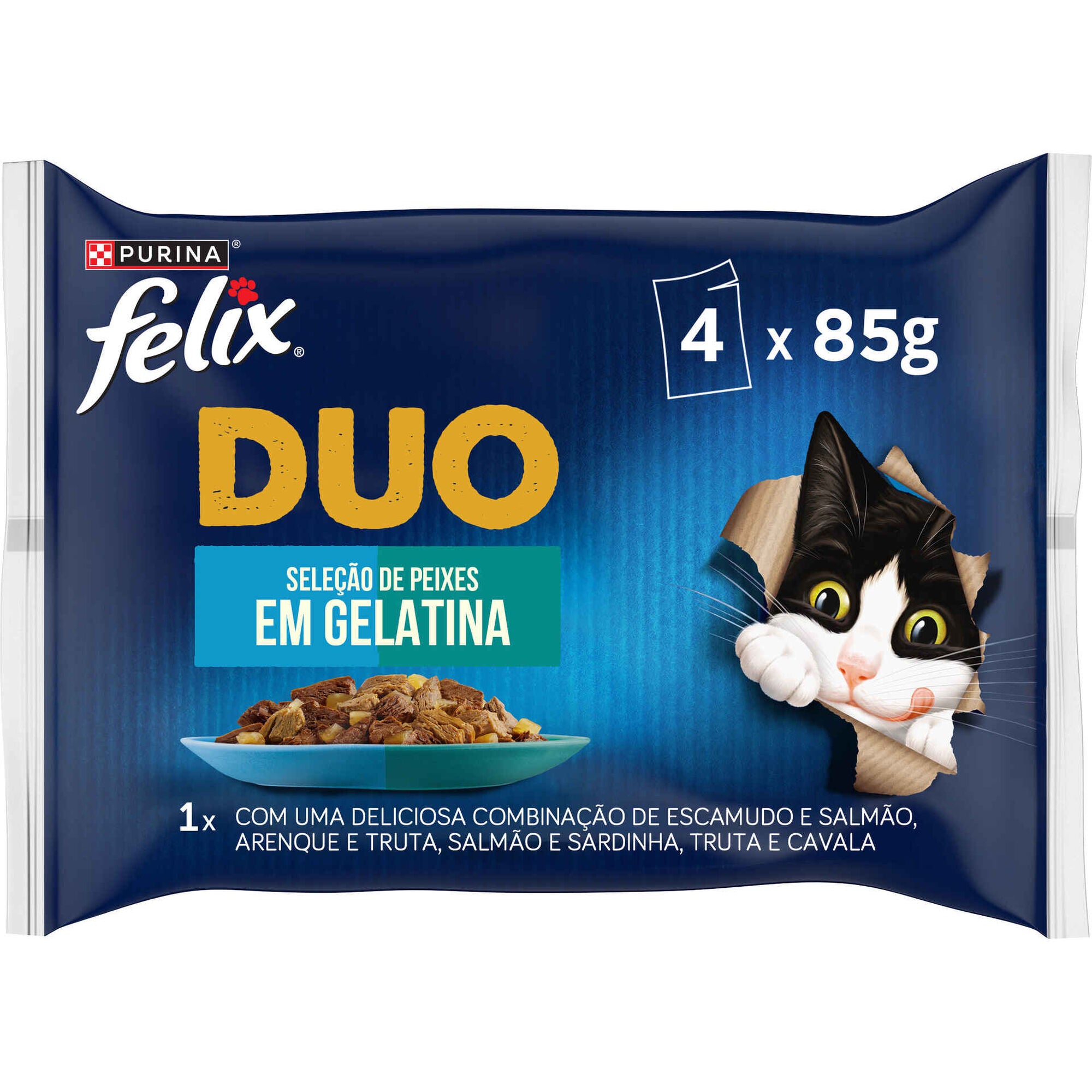 Comida Húmida Gato Purina Felix Duo Seleção Peixe 4x85 g