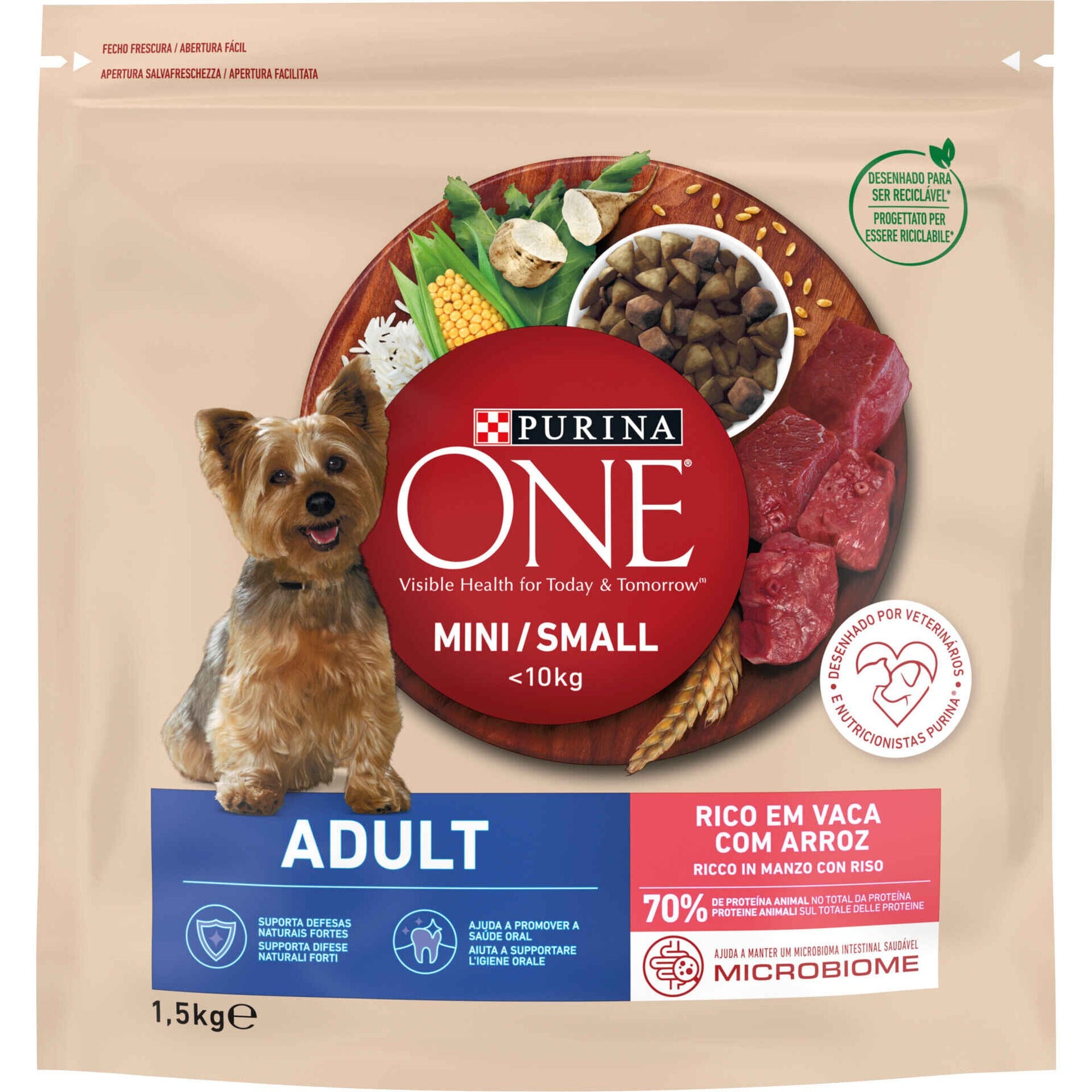Purina ONE MINI/SMALL <10kg Ração Cão Adulto Vaca e Arroz 1,5 kg