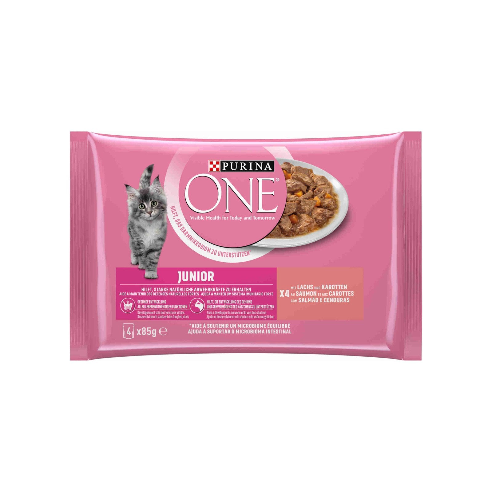 Purina One Comida Húmida para Gato Júnior Salmão Saquetas 4x85 g