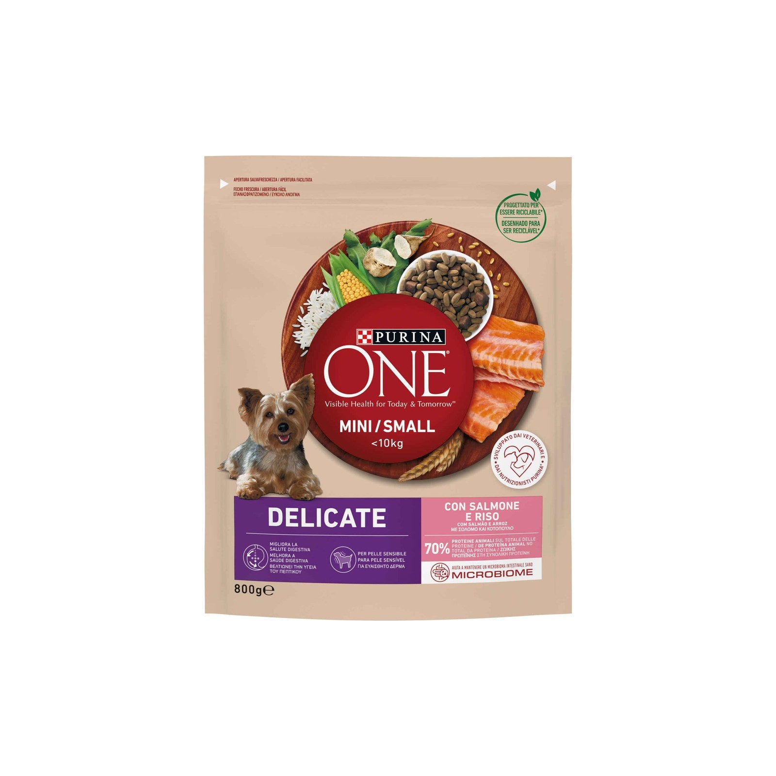 Purina One Mini Ração Salmão e Arroz para Cães Adultos de Raça Pequena 800 g