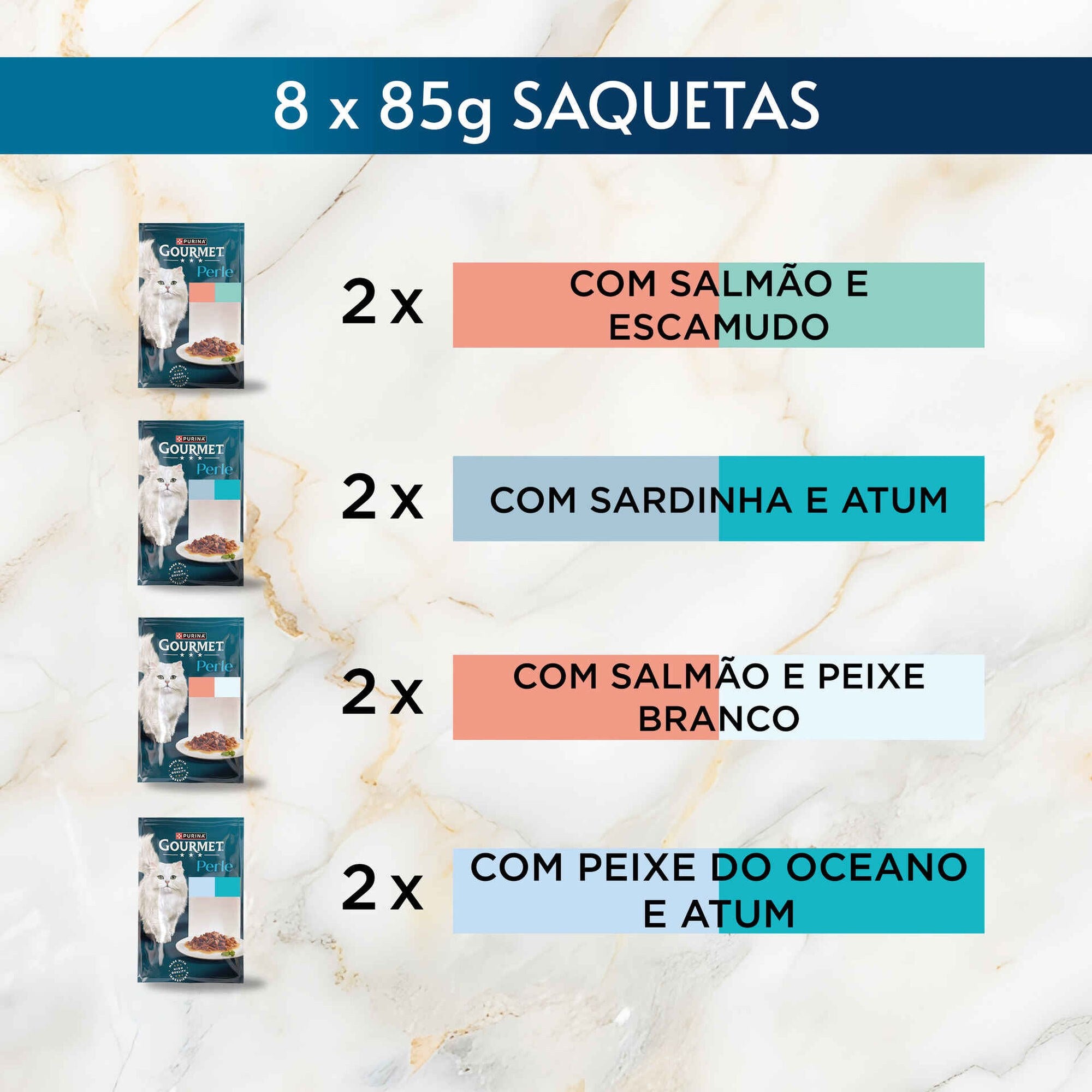 Purina Gourmet Perle Duetos para Gato Adulto, Finos Pedaços em Molho 8x85 g