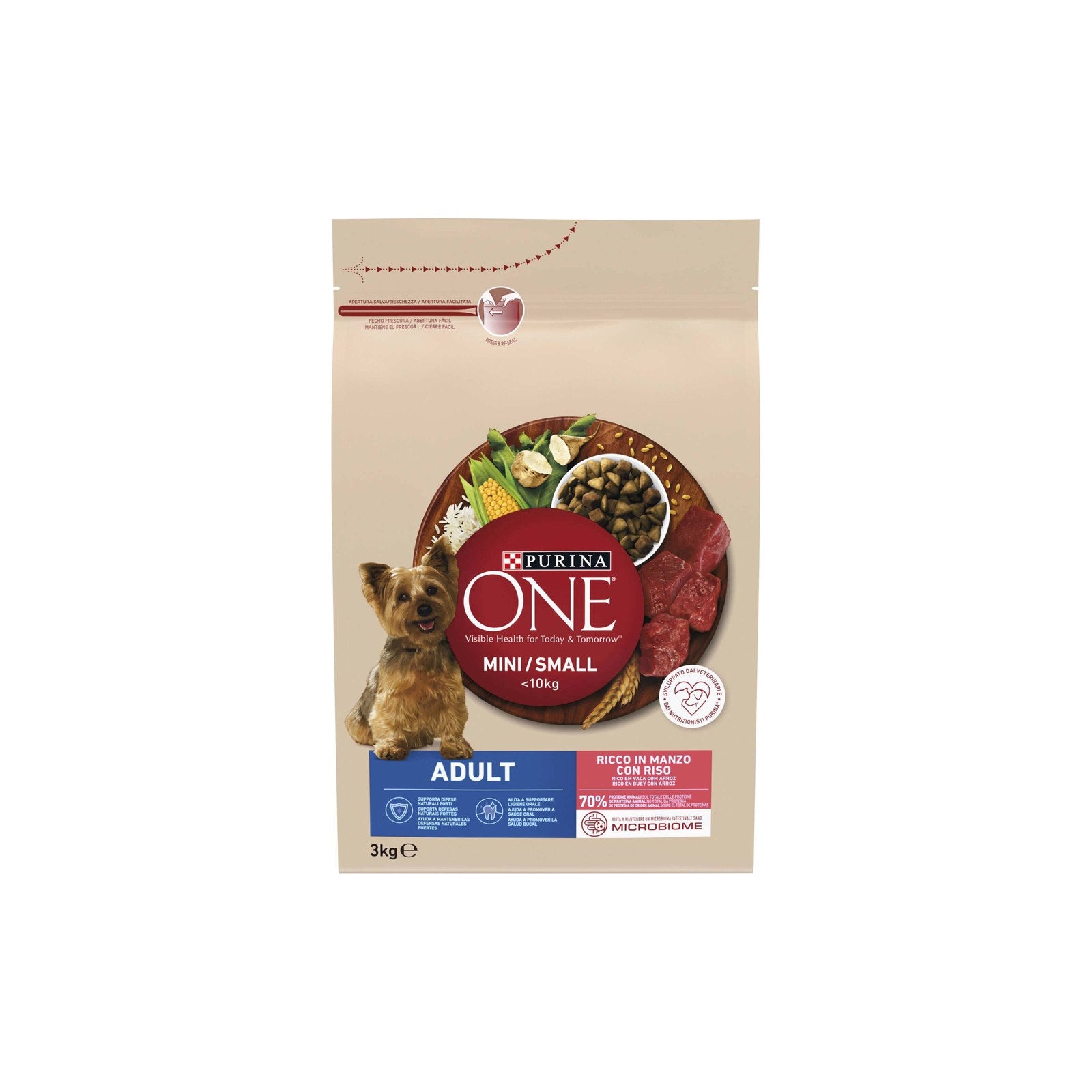 Purina One Mini Ração Cão Adulto Vaca e Arroz 3 kg