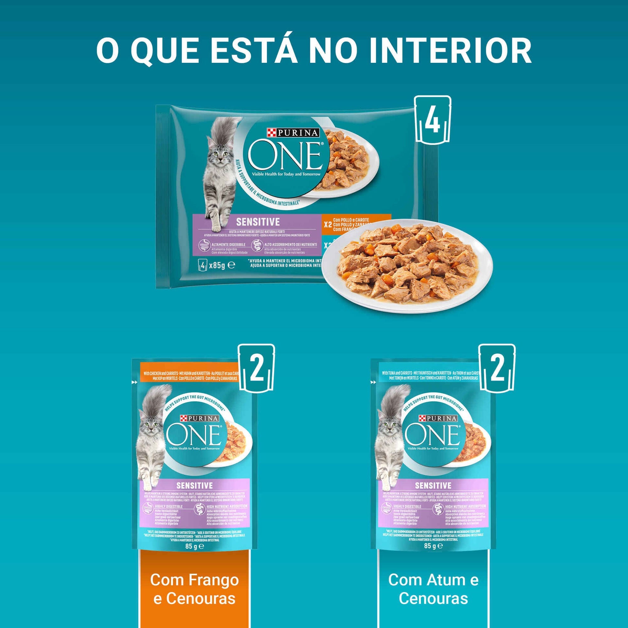 Purina One Sensitive Gato Adulto Frango e Atum em Molho 4x85 g