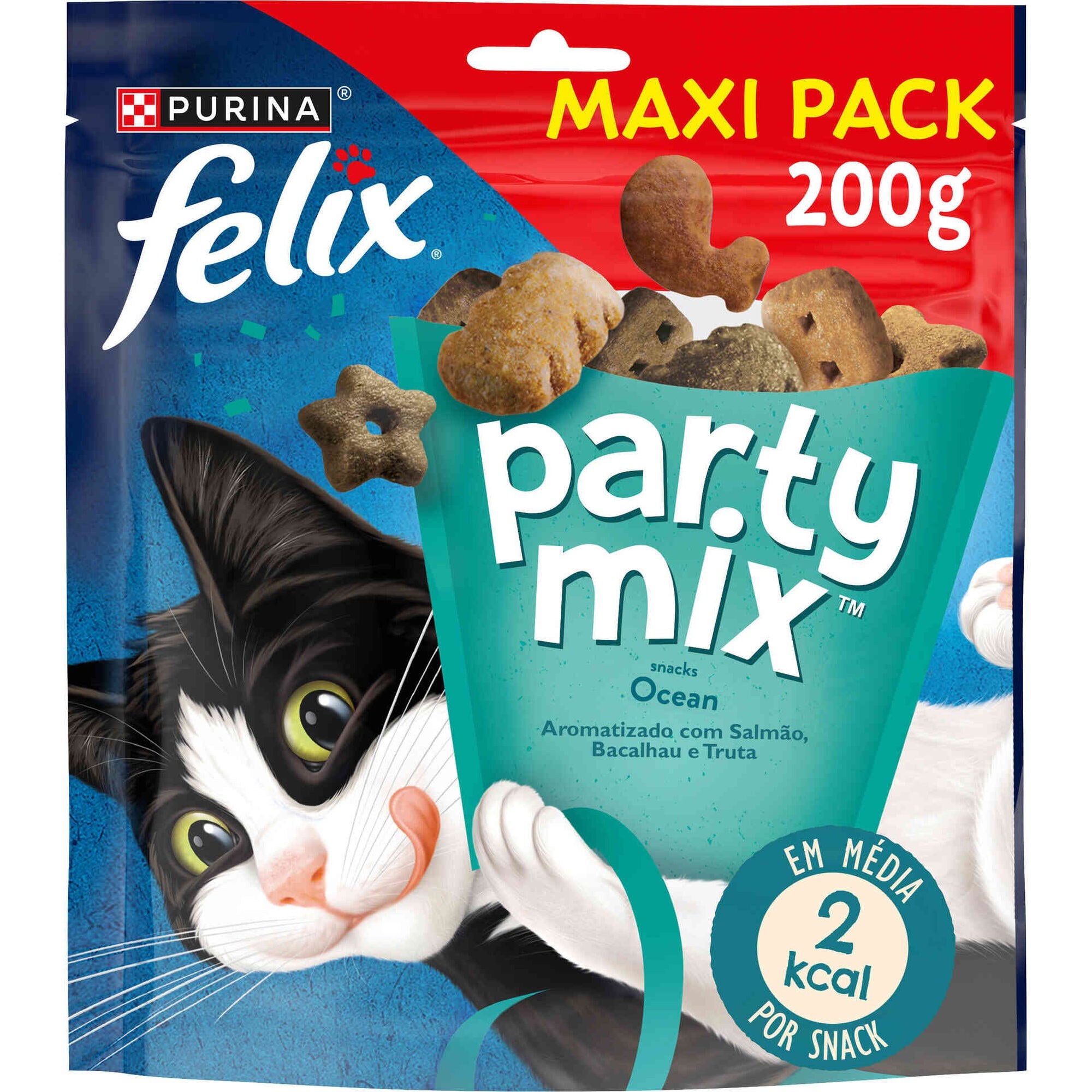 Snack para Gato Purina Felix Party Mix Ocean Salmão, Bacalhau e Truta 200 g