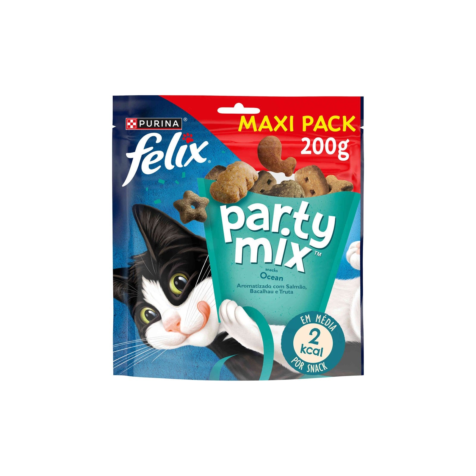 Snack para Gato Purina Felix Party Mix Ocean Salmão, Bacalhau e Truta 200 g