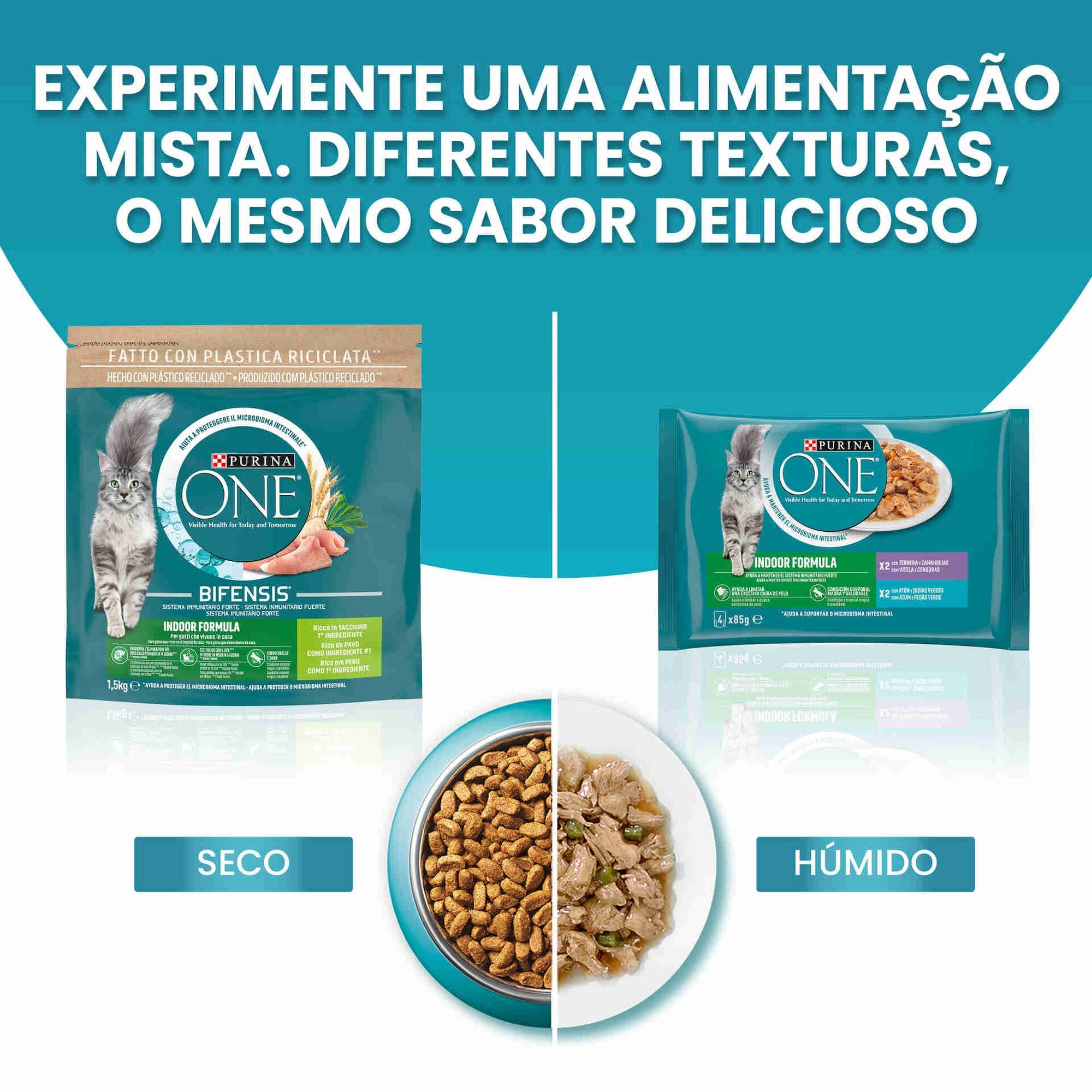 Purina One Gato Adulto Indoor Atum e Vitela, 4x85 g