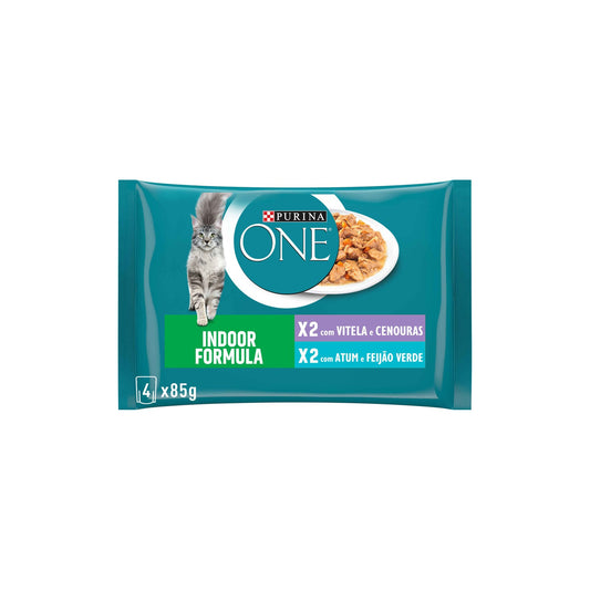 Purina One Gato Adulto Indoor Atum e Vitela, 4x85 g