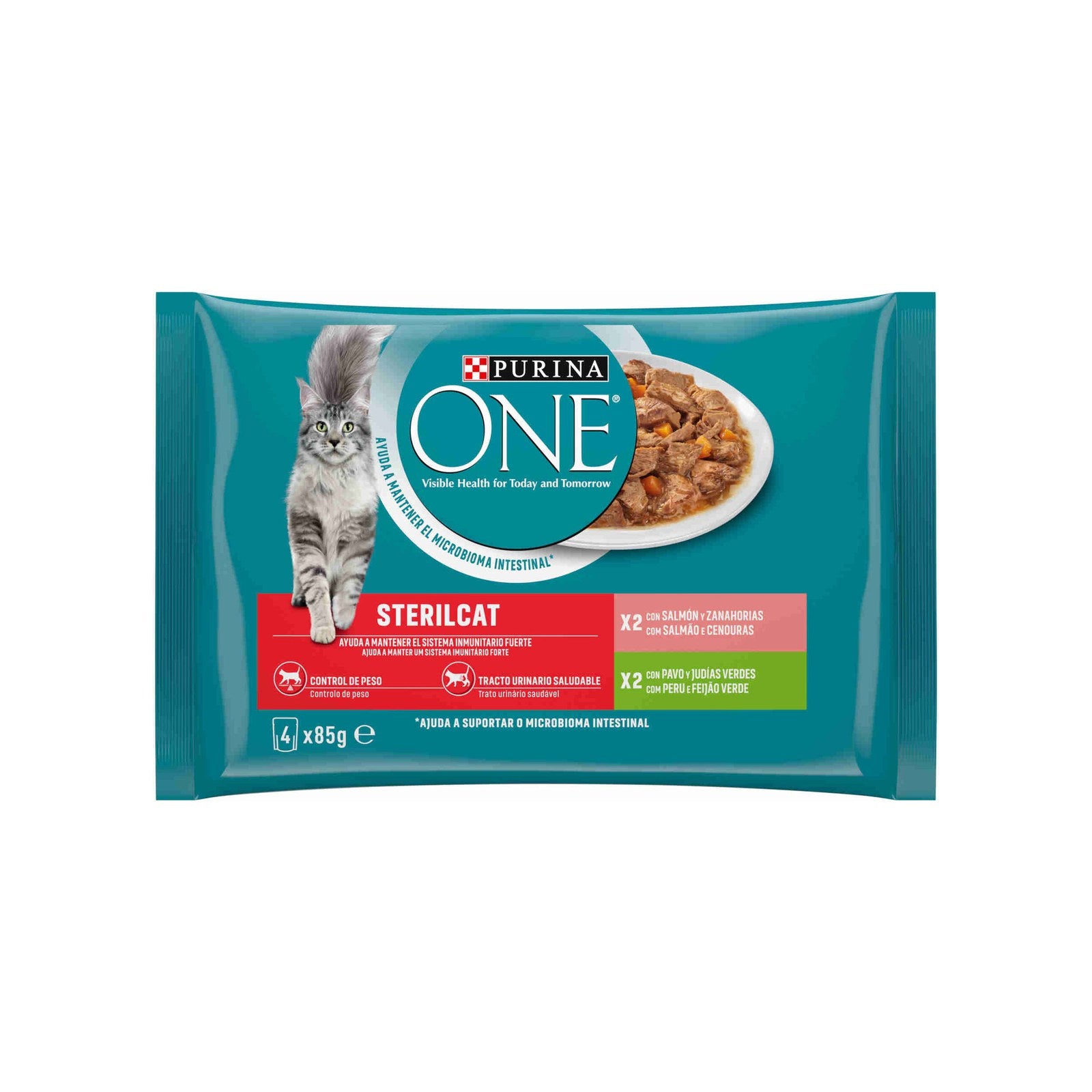 Purina One Comida Húmida Gato Esterilizado Salmão e Peru 4x85g